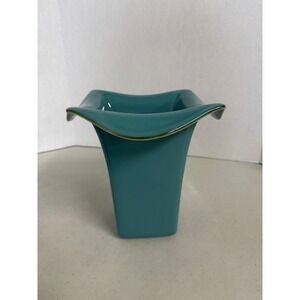 Southern Living at Home Teal Ruffled Square Ceramic Vase 9 Inch Made in Brazil